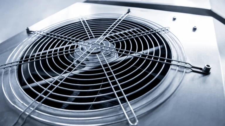 Close-up of commercial HVAC ventilation fan system in California